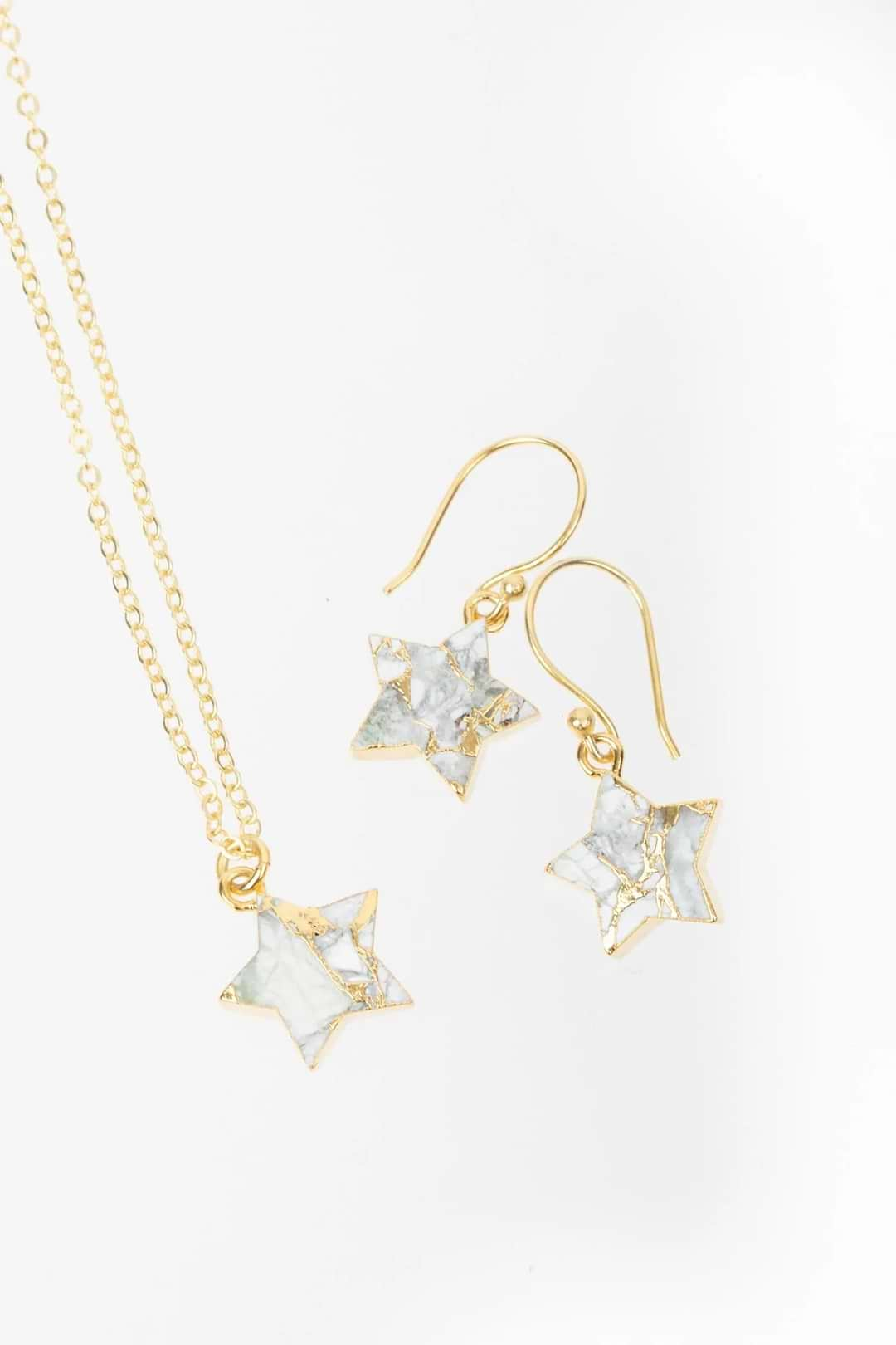 Mojave Mini Star Earring and Necklace Set White