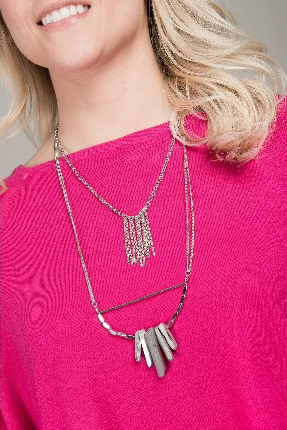 Boho Layered Chain Necklace Silver