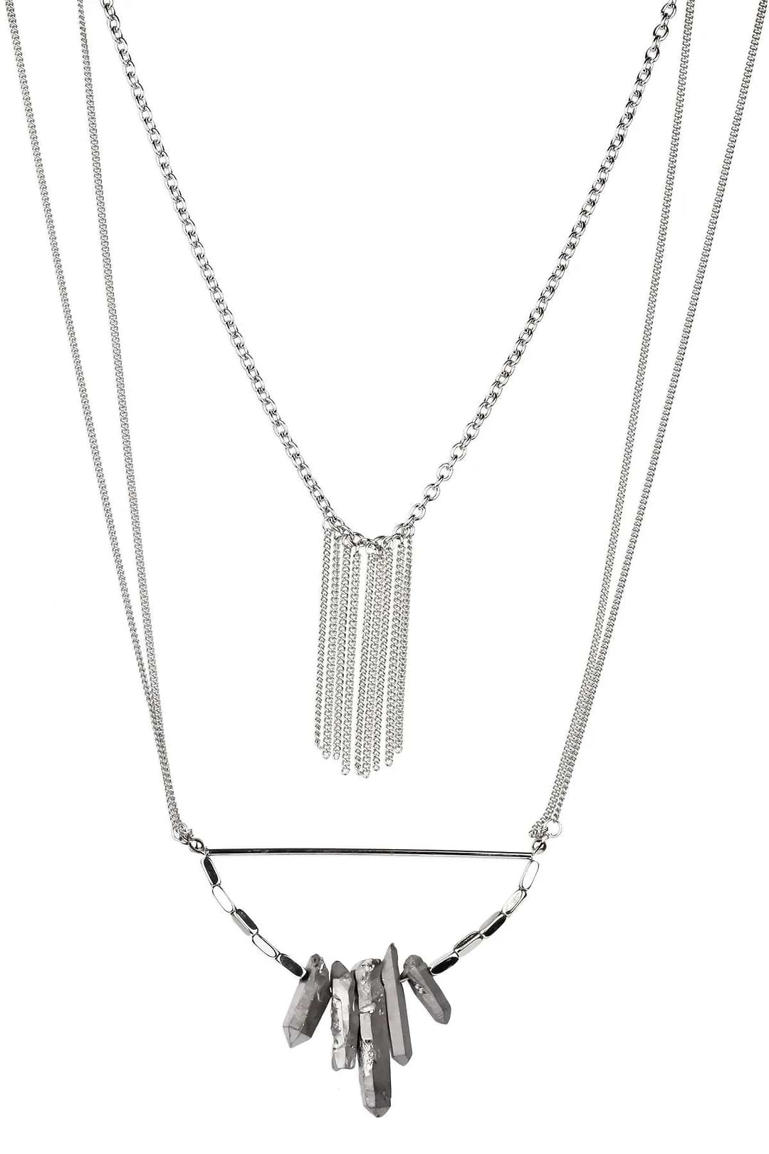 Boho Layered Chain Necklace Silver