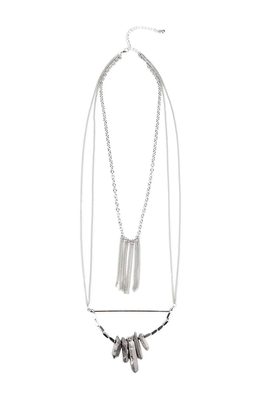 Boho Layered Chain Necklace Silver