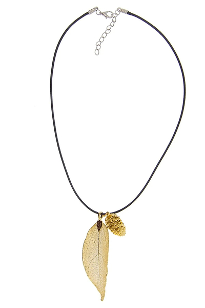 Black Thread Gold Leaf Necklace - SAACHI