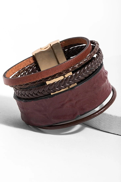 Shyama Leather Bracelet - SAACHI - Firebrick - Bracelet