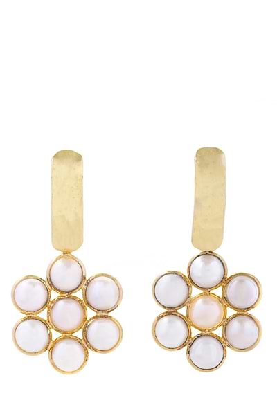 Floral Freshwater Pearl Drop Earring Gold