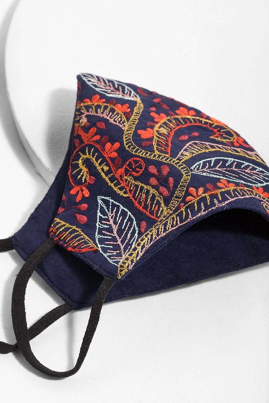 Autumn Embroidered Face Mask Navy