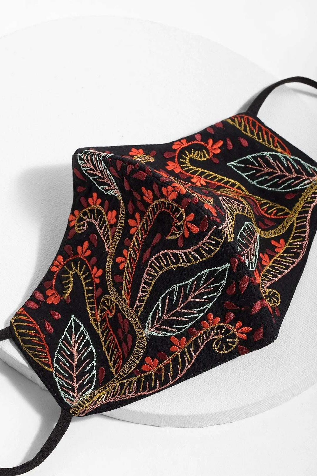 Autumn Embroidered Face Mask Black