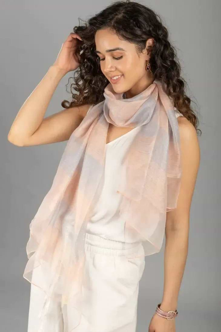 Silk Wool Shimmering Striped Scarf Peachpuff