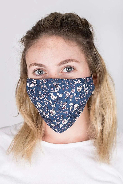 Adjustable Floral Face Mask with Two PM2.5 Filters Royal Blue