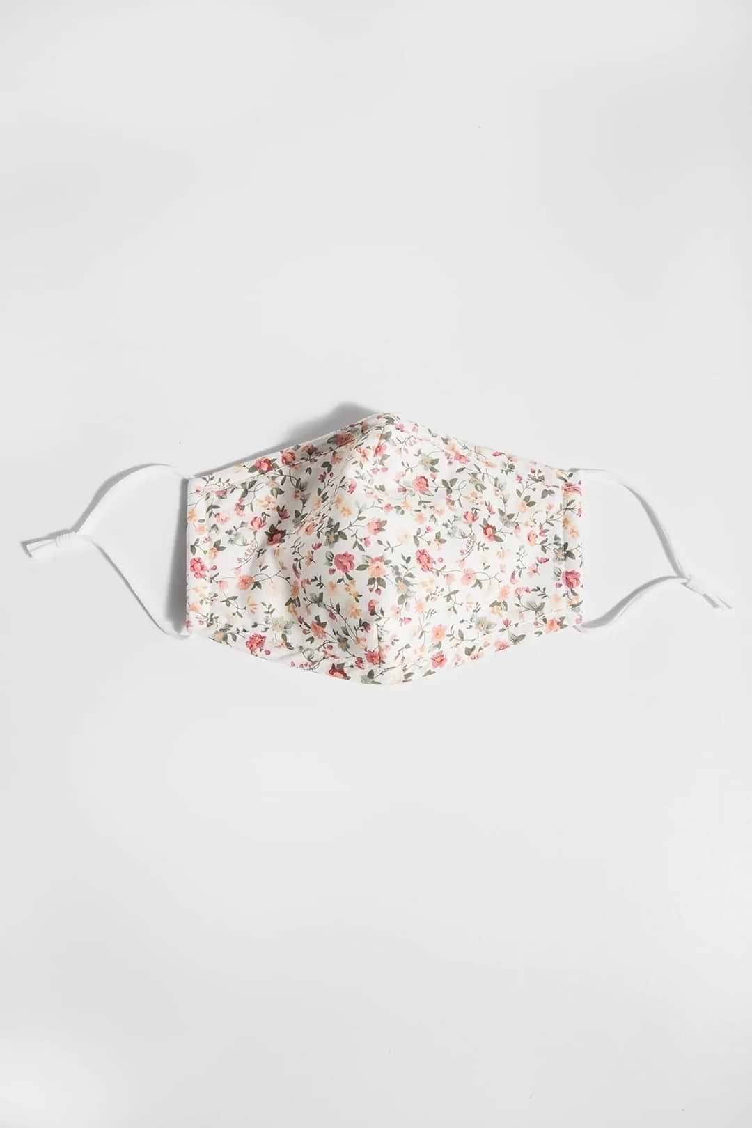 Adjustable Floral Face Mask with Two PM2.5 Filters White