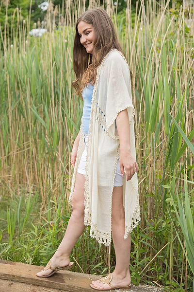 Costa Crochet Kimono Cover Up - SAACHI - Ivory / One Size — Fits All - Kimono