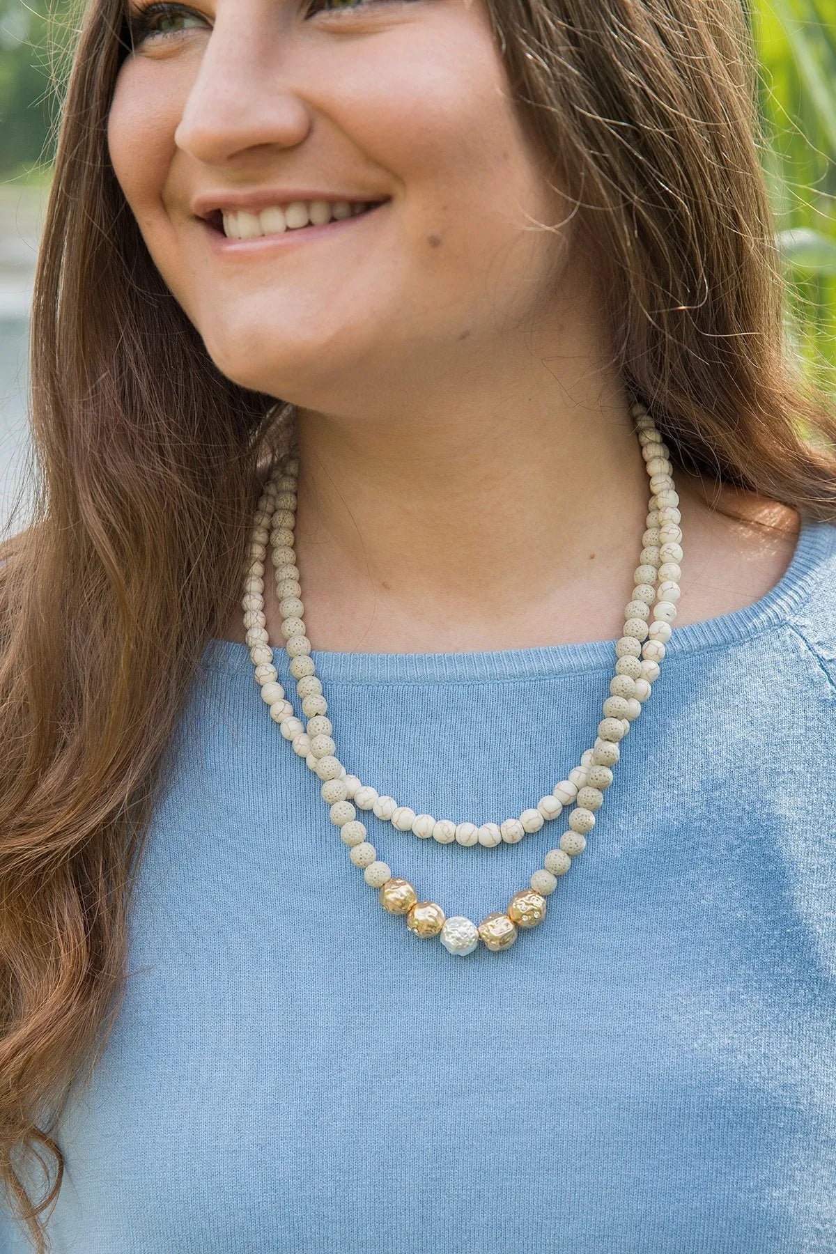 Dohara Beaded Layered Necklace Linen