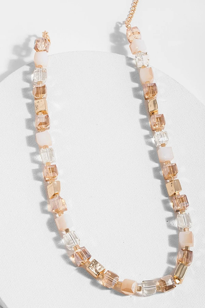 Faceted Bead and Stone Necklace Antique White