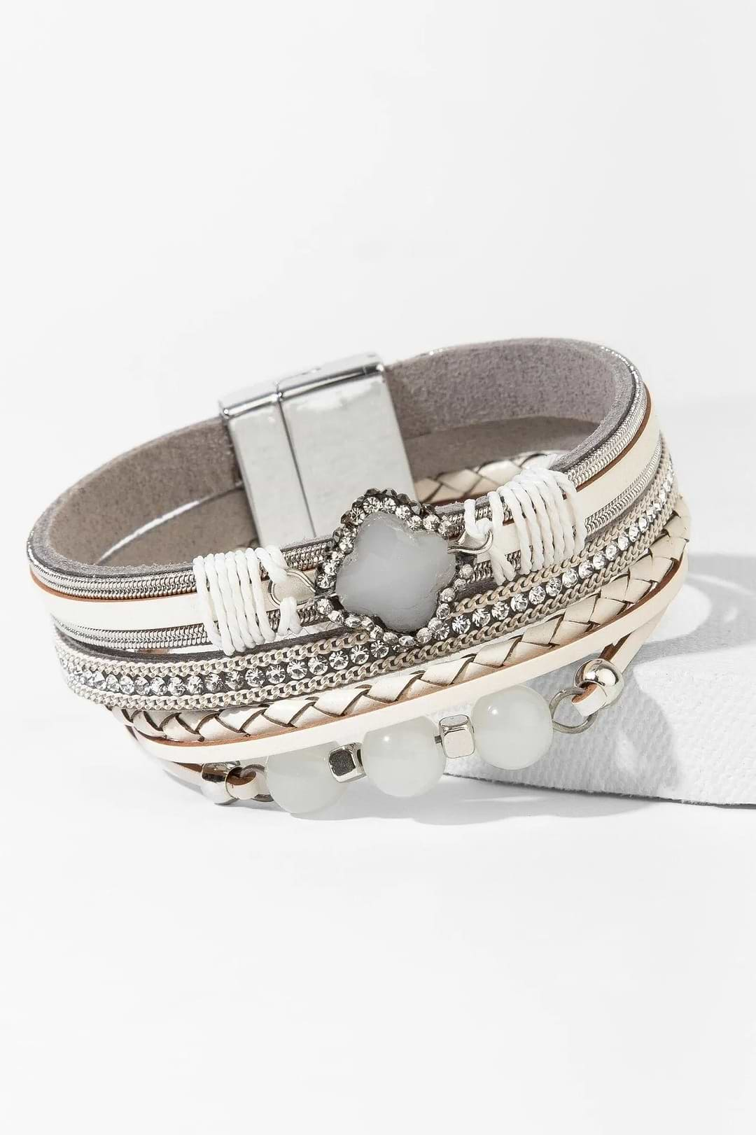 Mixed-In Leather Bracelet Ivory