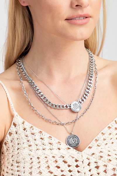 Sikka Layered Chain Necklace Silver