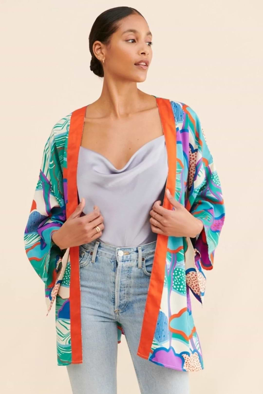 Graphic Garden Kimono Multi Color Dark Multi