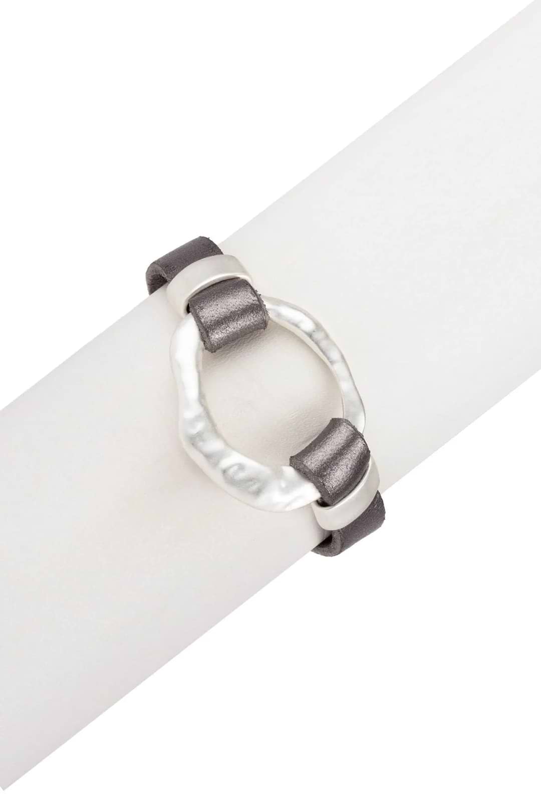 Hammered Metal Leather Bracelet Dark Gray
