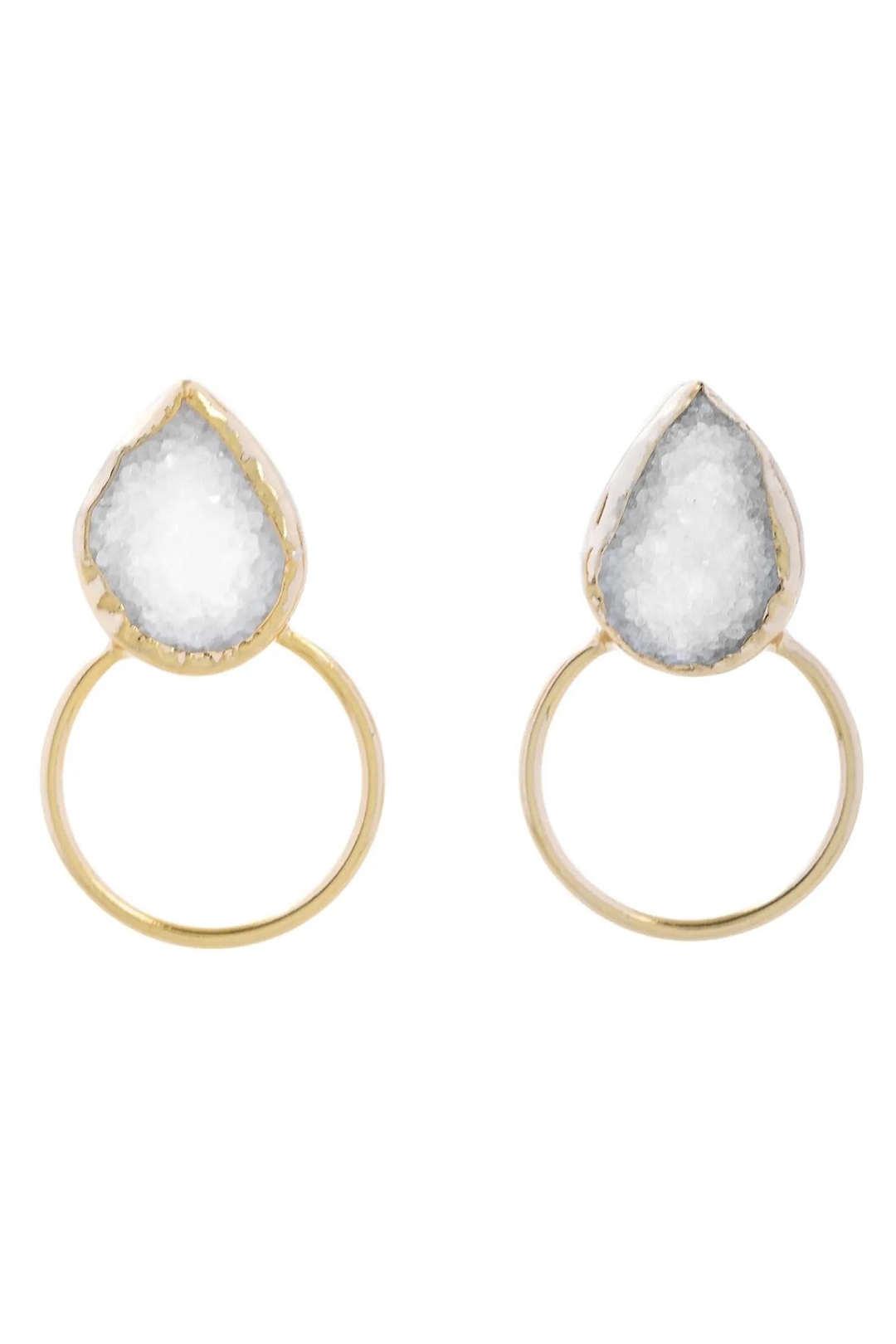 Druzy Adorned Hoop Earrings White