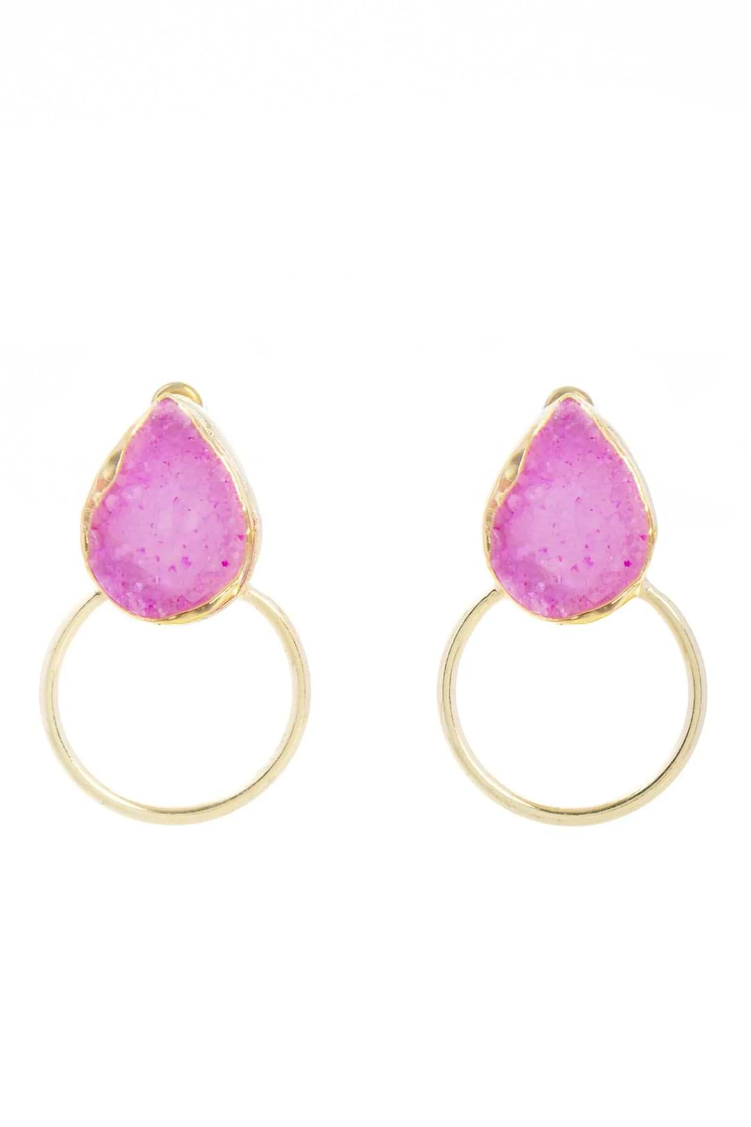 Druzy Adorned Hoop Earrings Violet