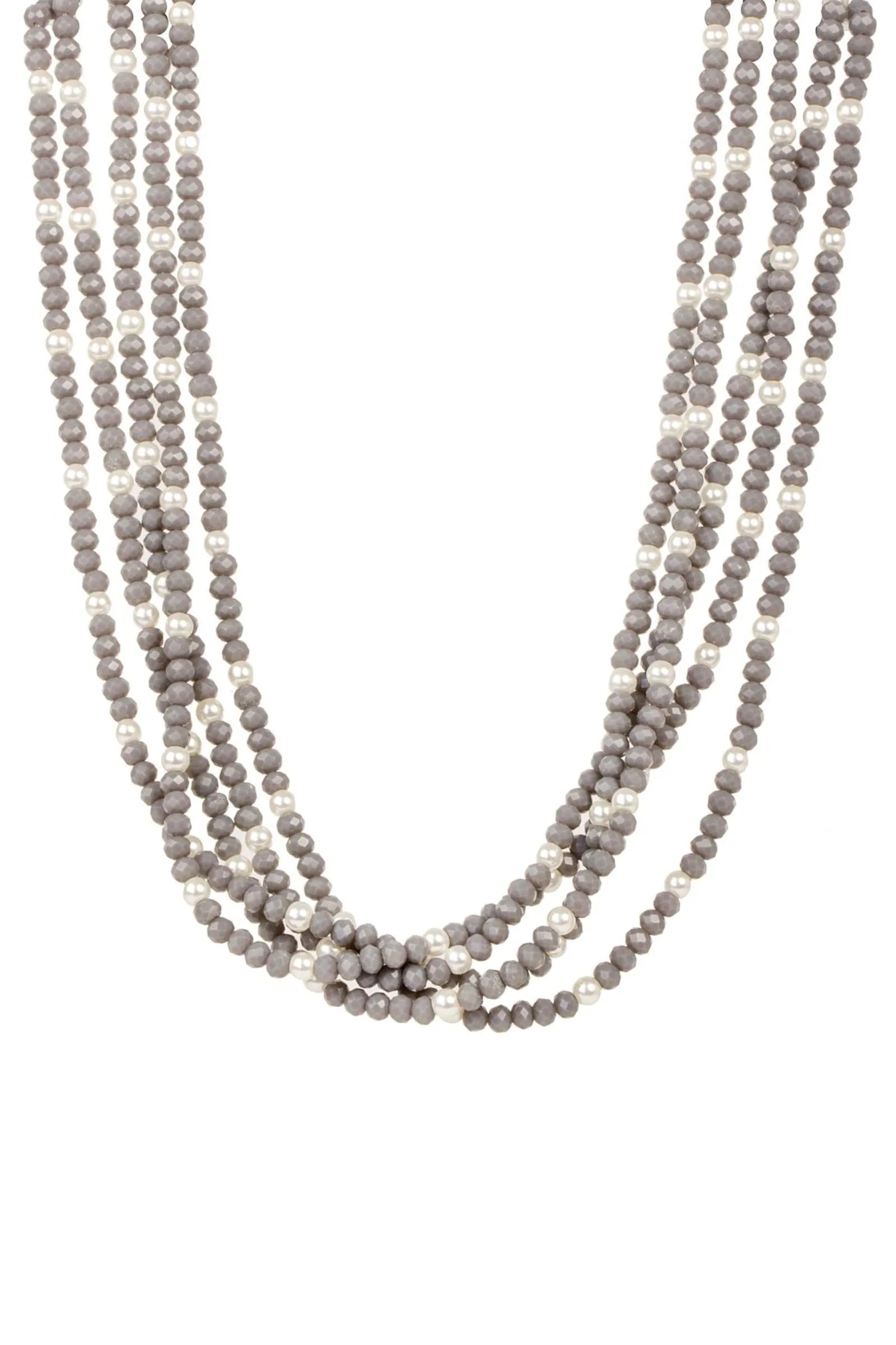 Short Layered Crystal Pearl Necklace Dark Gray