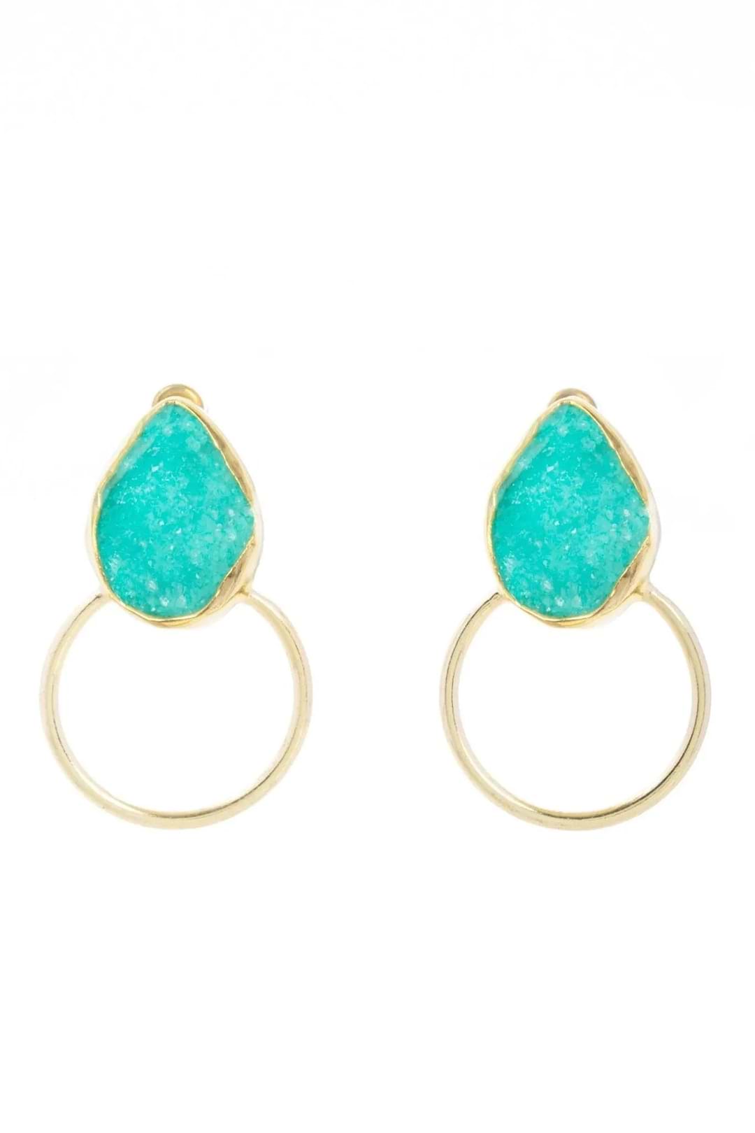 Druzy Adorned Hoop Earrings Turquoise