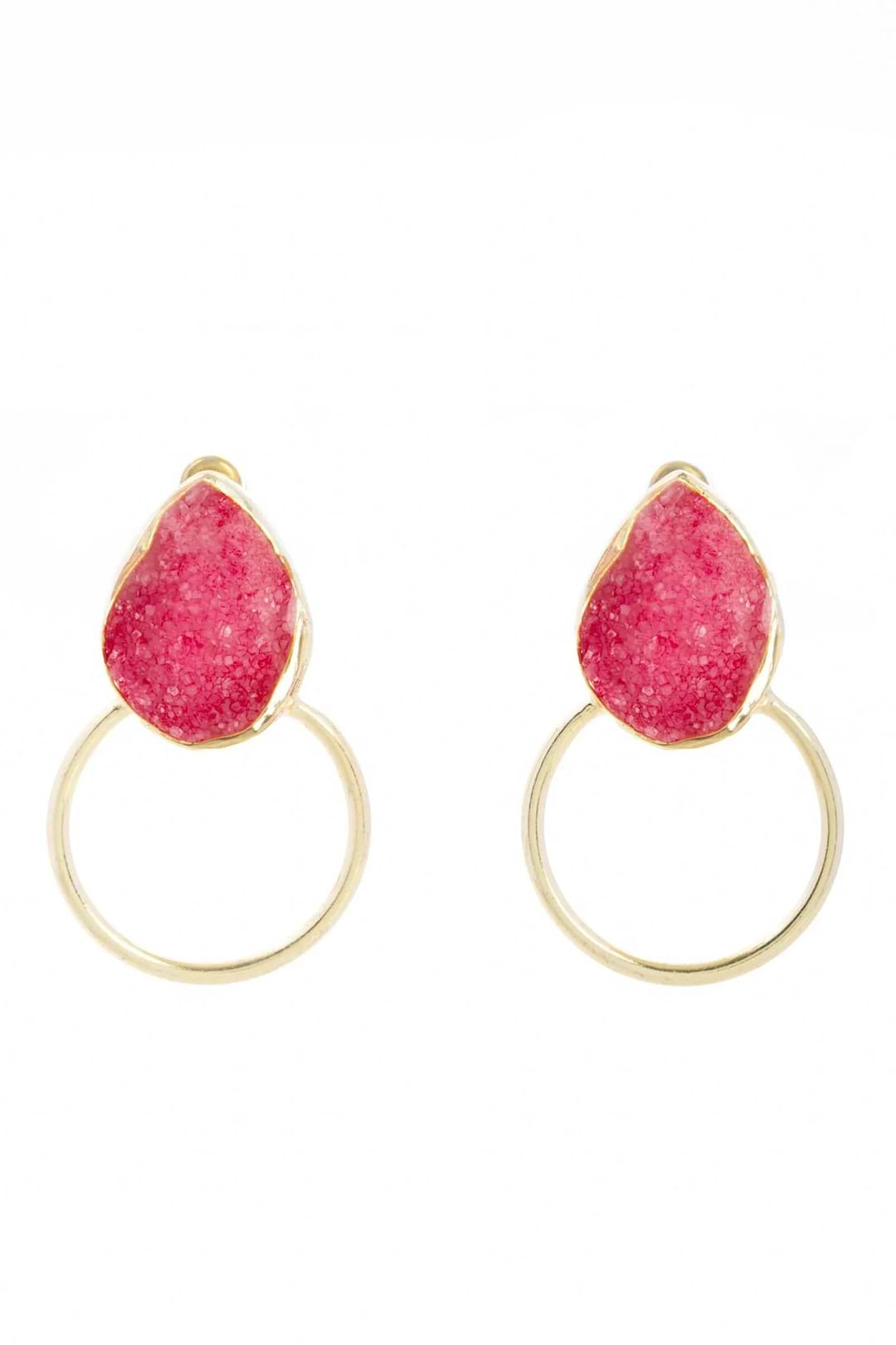 Druzy Adorned Hoop Earrings Red