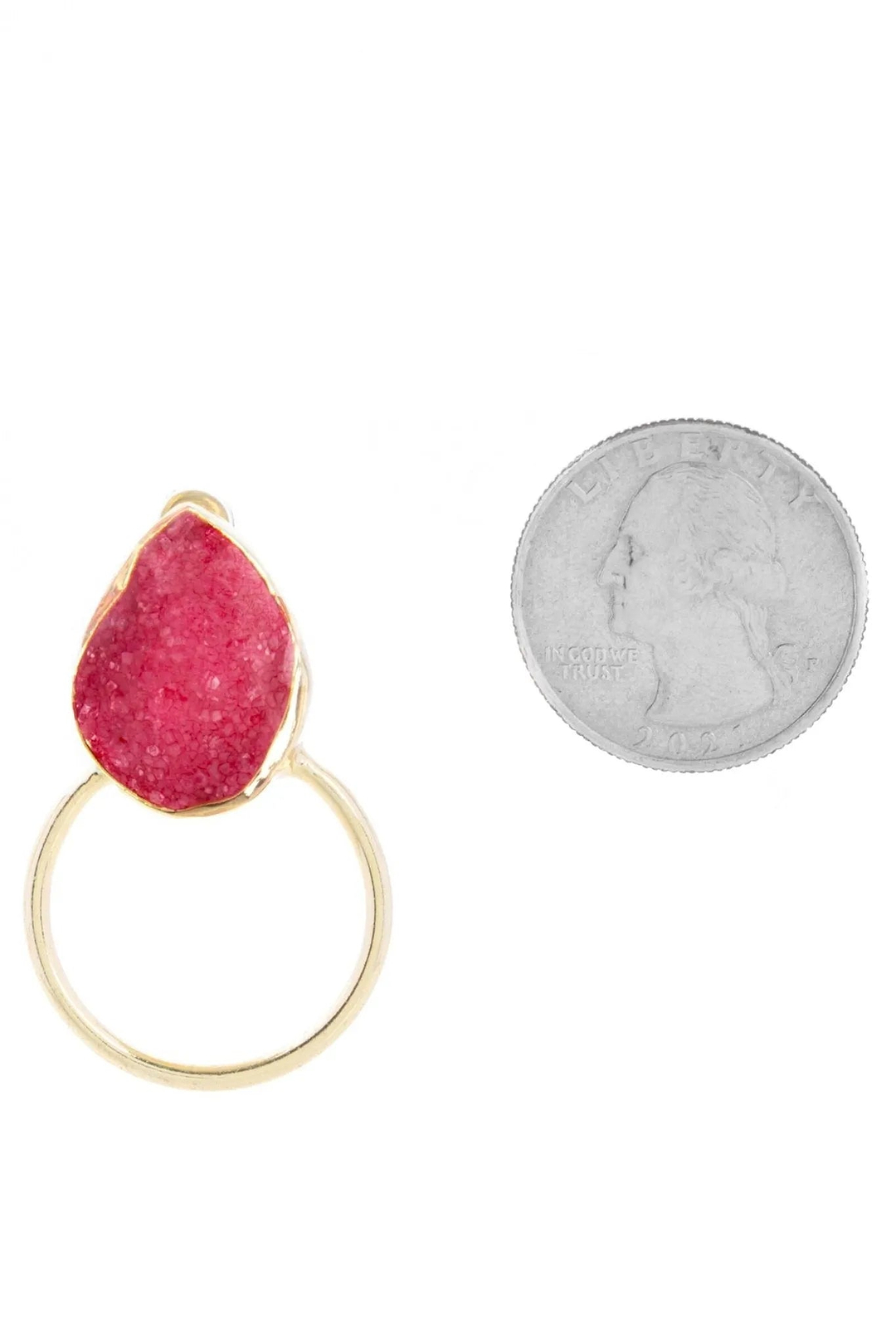 Druzy Adorned Hoop Earrings Red