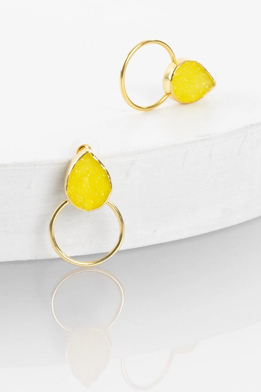 Druzy Adorned Hoop Earrings Yellow