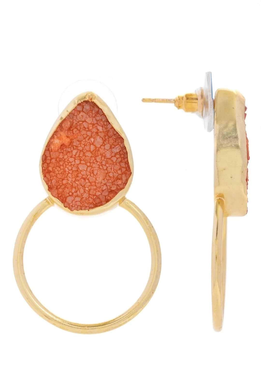 Druzy Adorned Hoop Earrings Orange