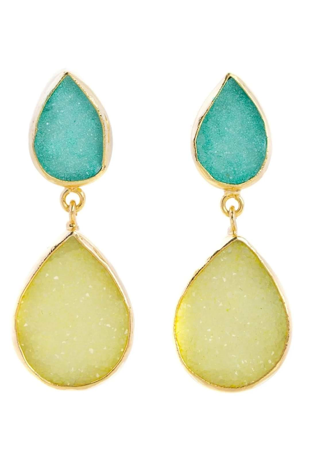 Druzy Pear Dangle Earrings - SAACHI - Turquoise - Earrings