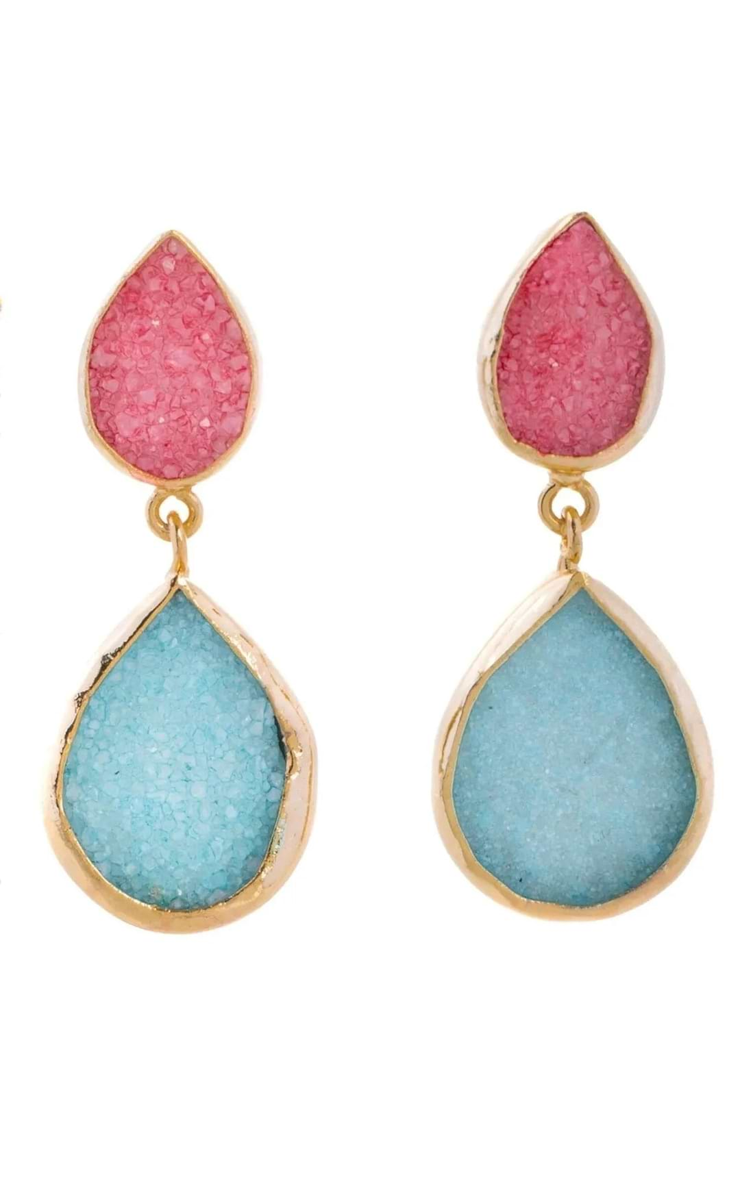 Druzy Pear Dangle Earrings - SAACHI - Aqua - Earrings