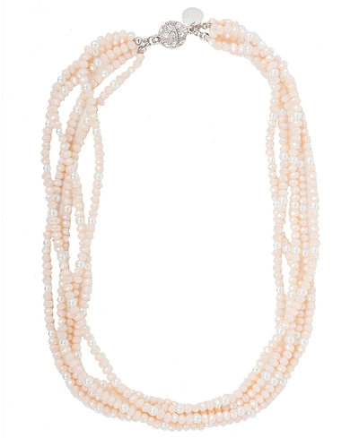 Short Crystal Pearl Necklace Blush