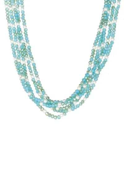 Short Crystal Pearl Necklace Turquoise