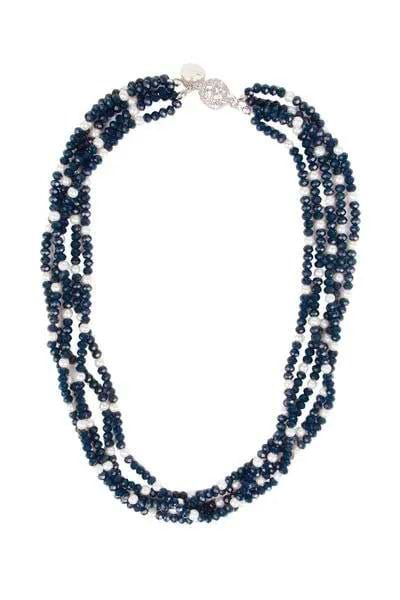 Short Crystal Pearl Necklace Navy