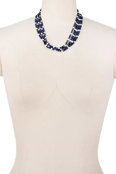 Short Crystal Pearl Necklace Navy