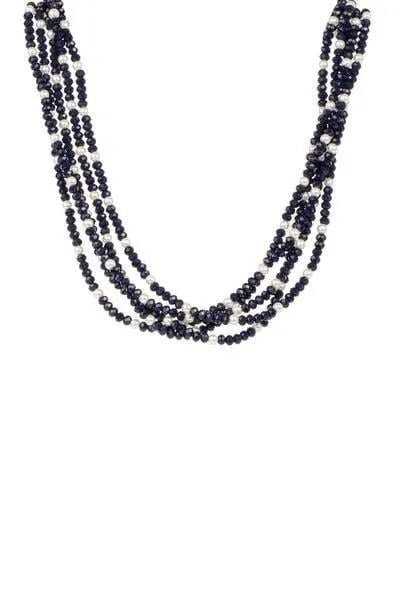 Short Crystal Pearl Necklace Navy