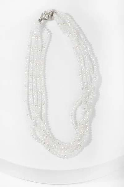 Short Crystal Pearl Necklace White