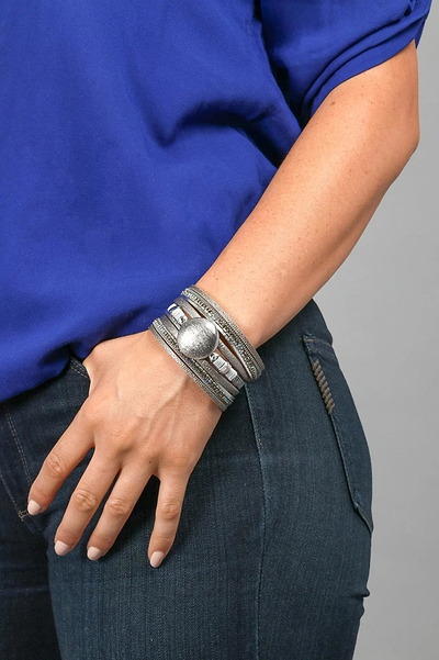 Optical Leather Bracelet Silver