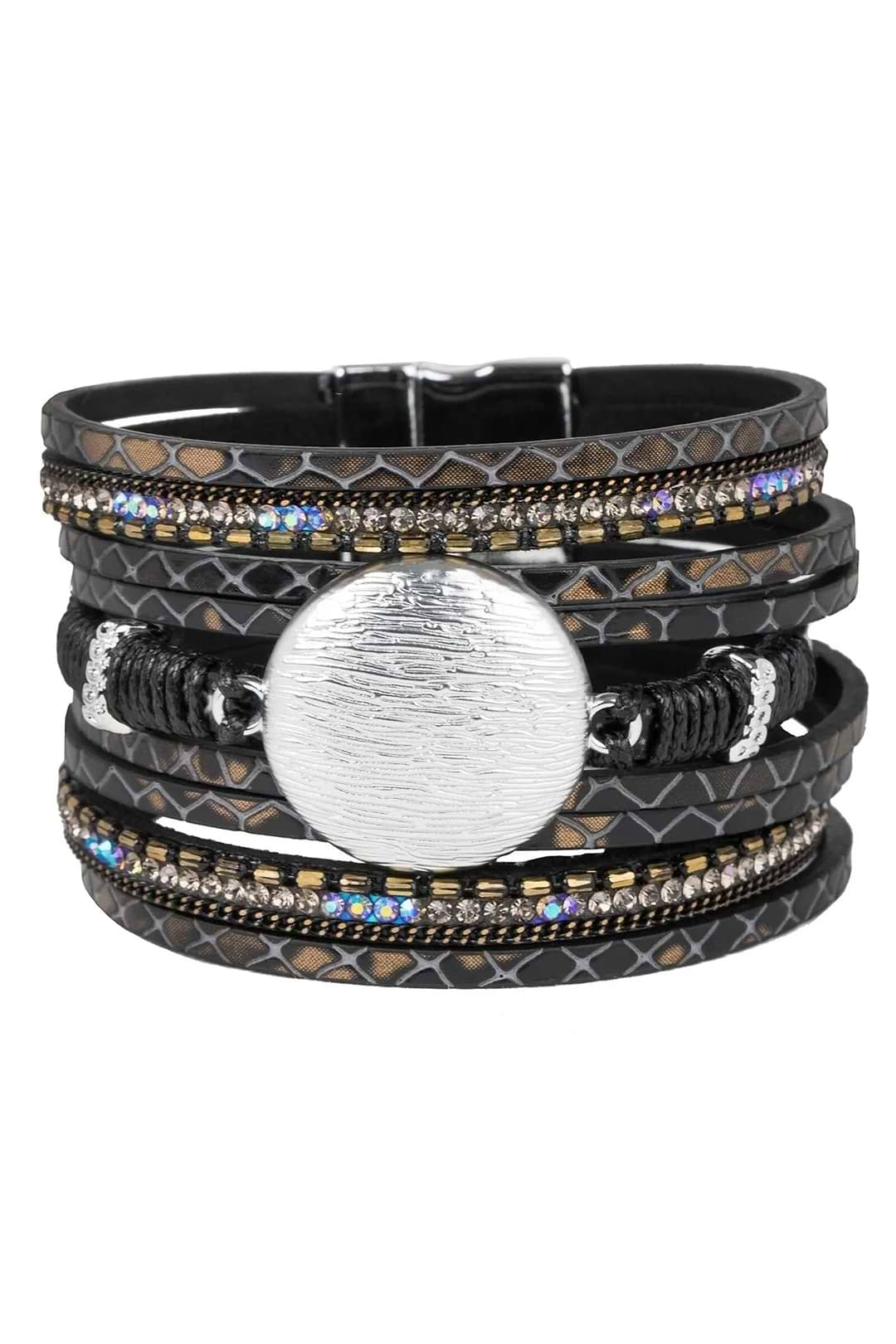 Optical Leather Bracelet Black