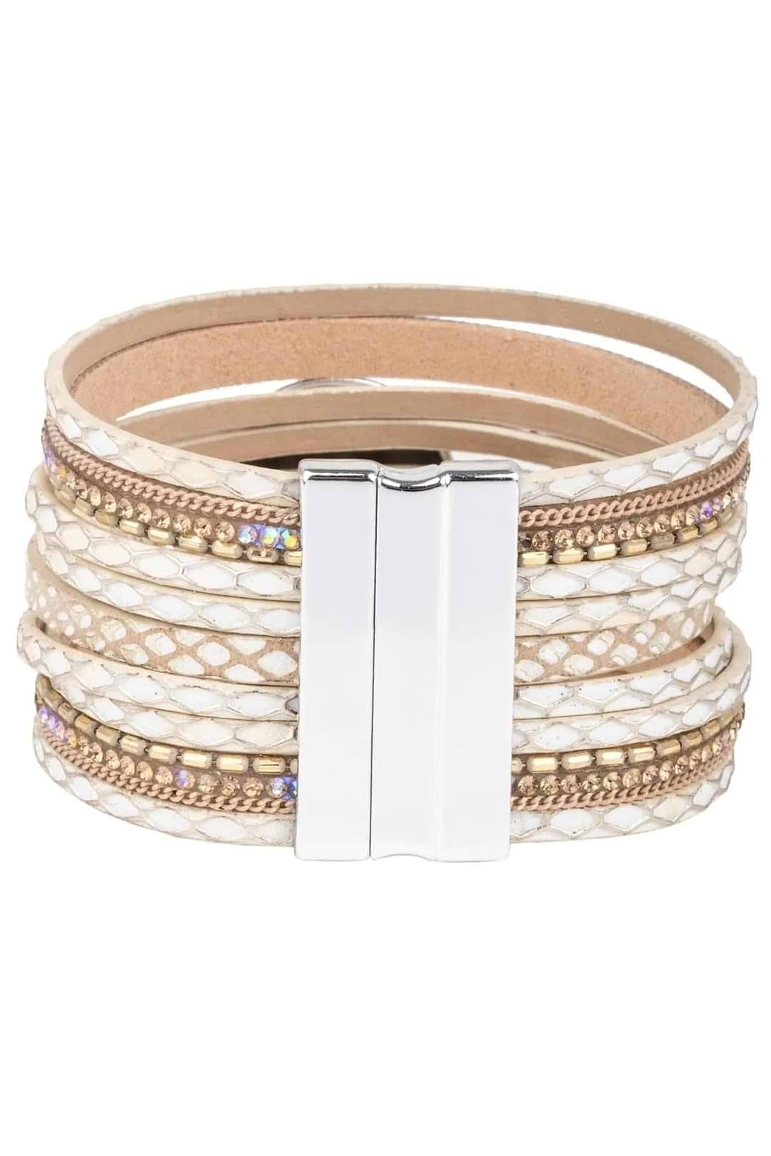 Optical Leather Bracelet Ivory