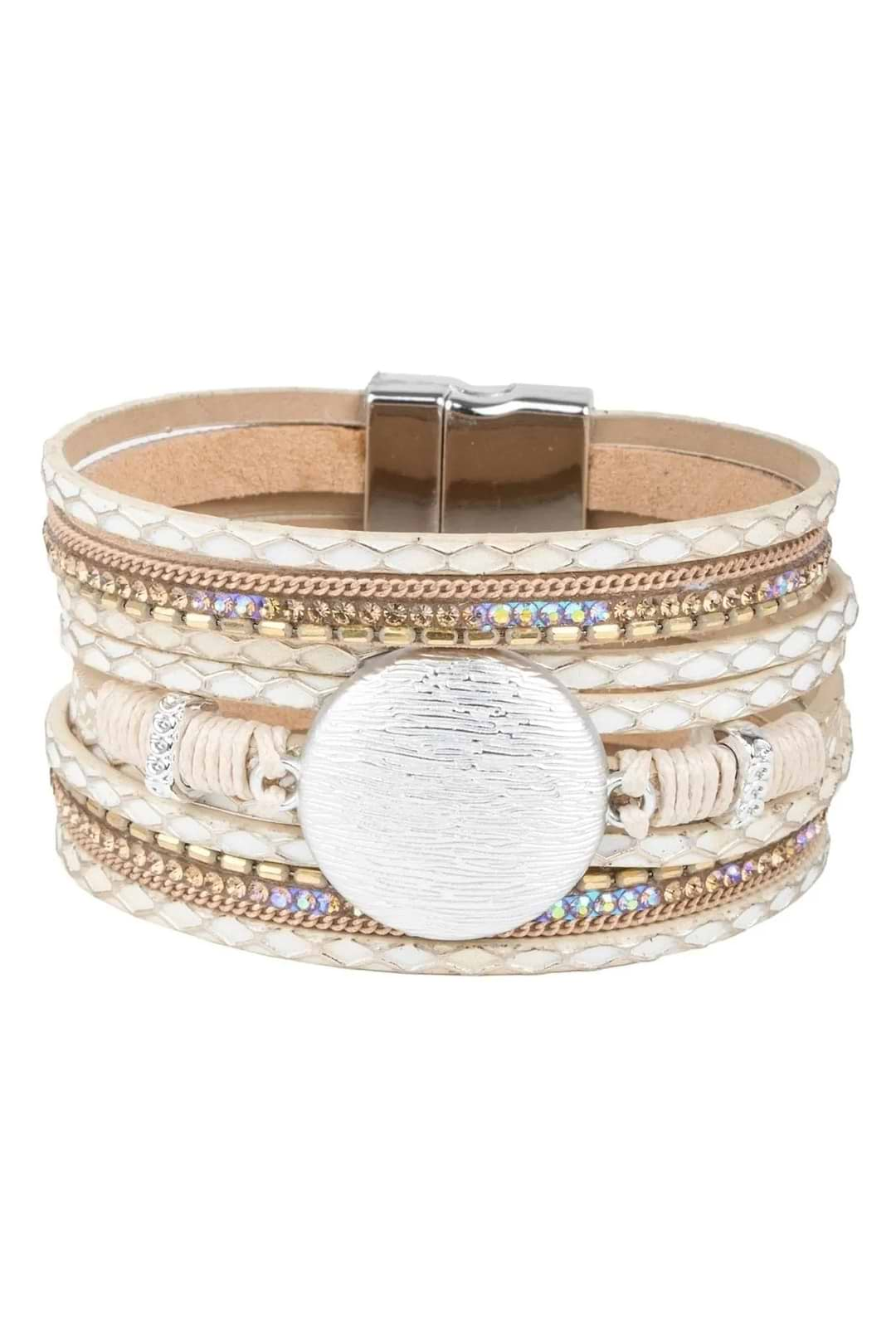 Optical Leather Bracelet Ivory