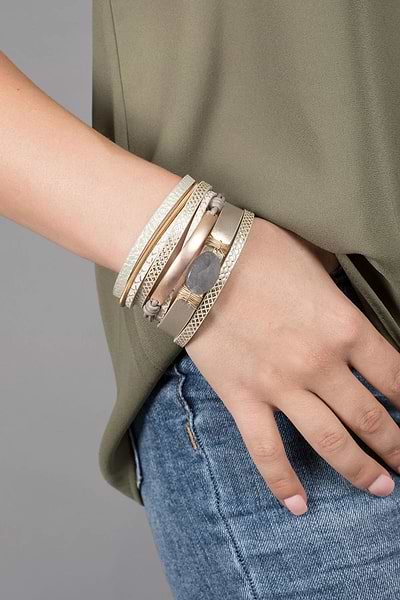 Refined Leather Bracelet - SAACHI - Antiquewhite - Bracelet