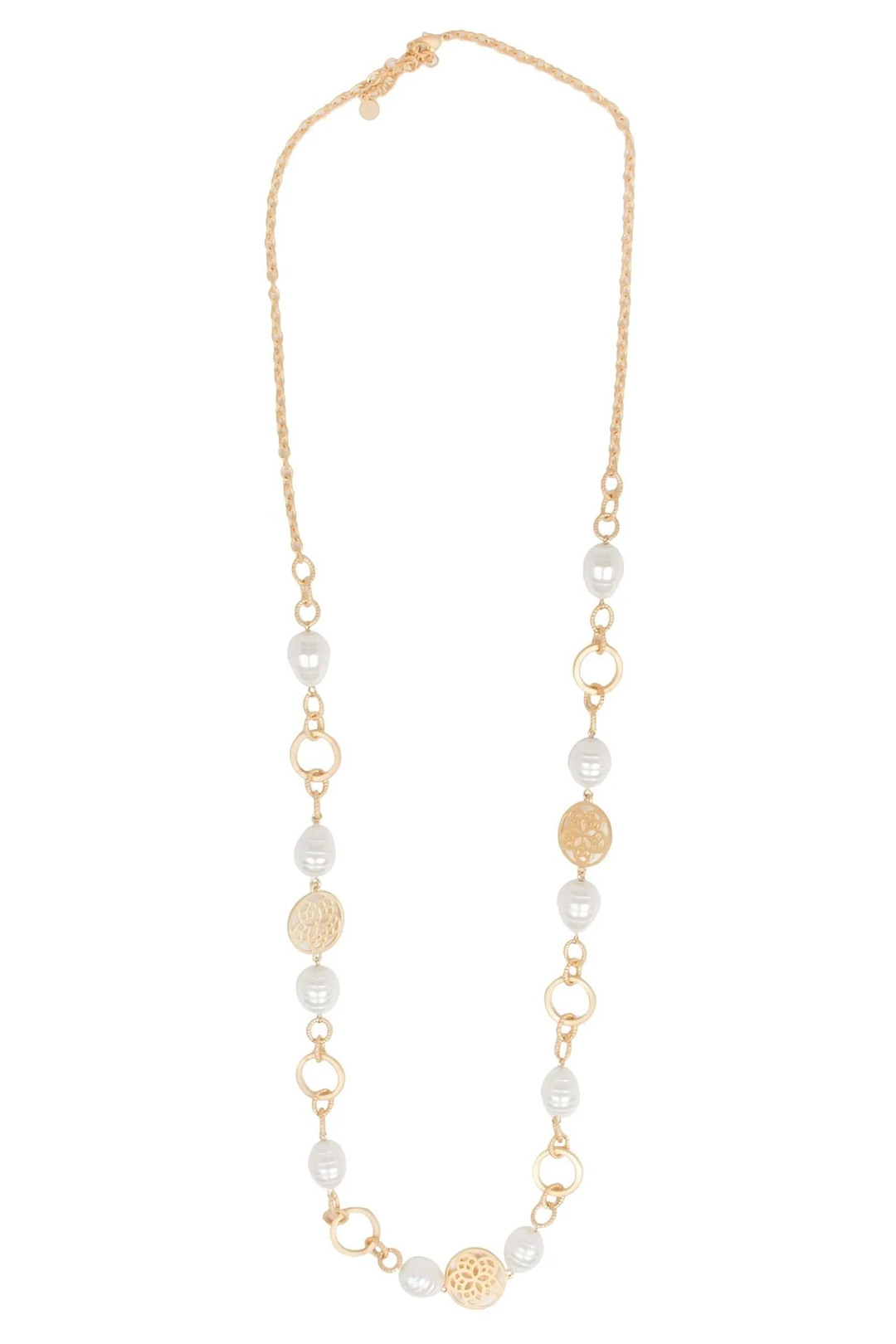 Medallion Pearl Necklace Gold