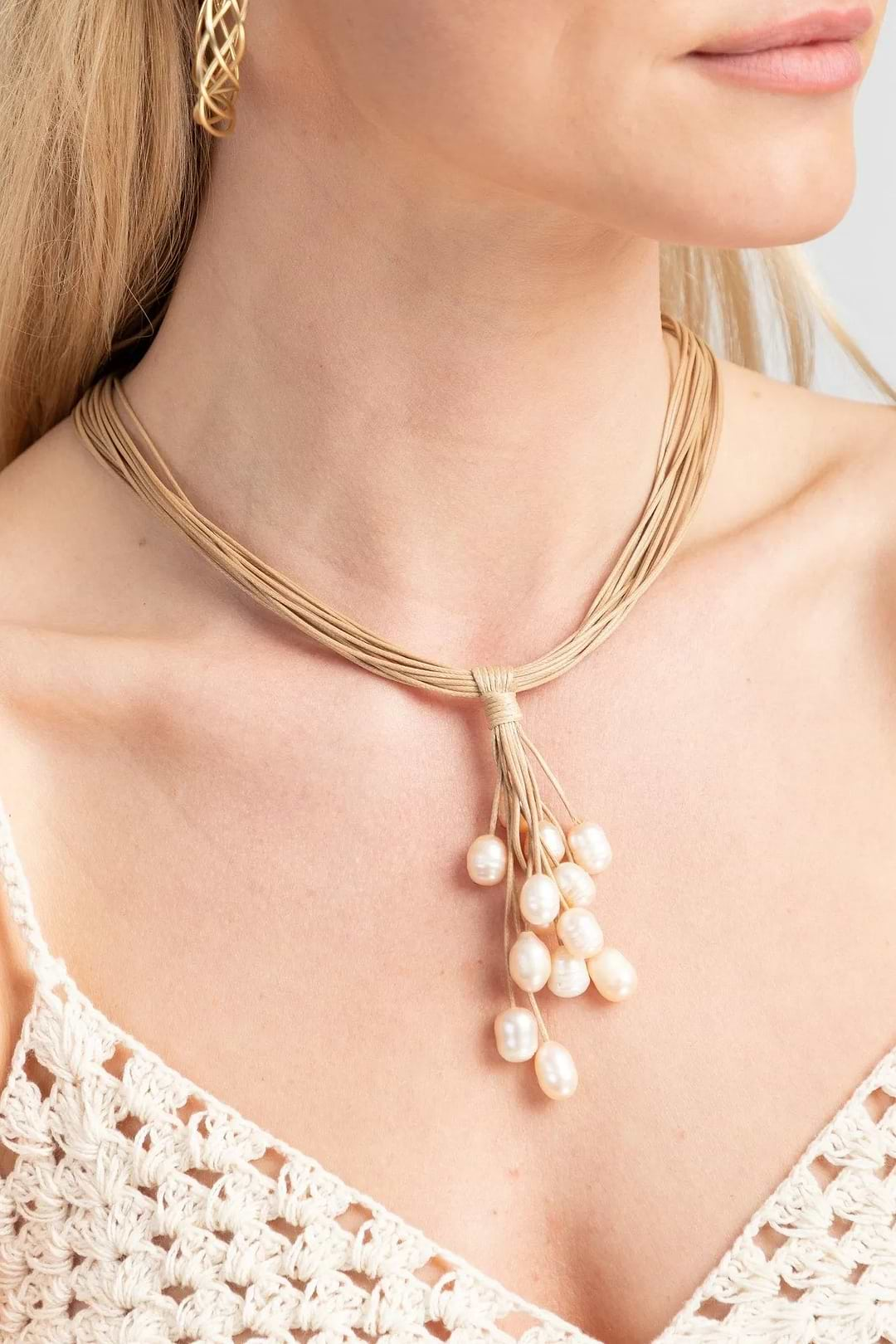 Tahitian Wax Corded Pearl Necklace Blanched Almond