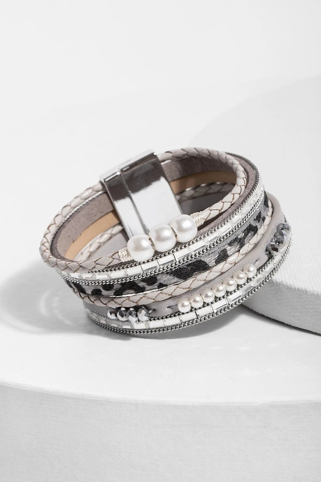 Wild About Pearls Leather Bracelet Silver