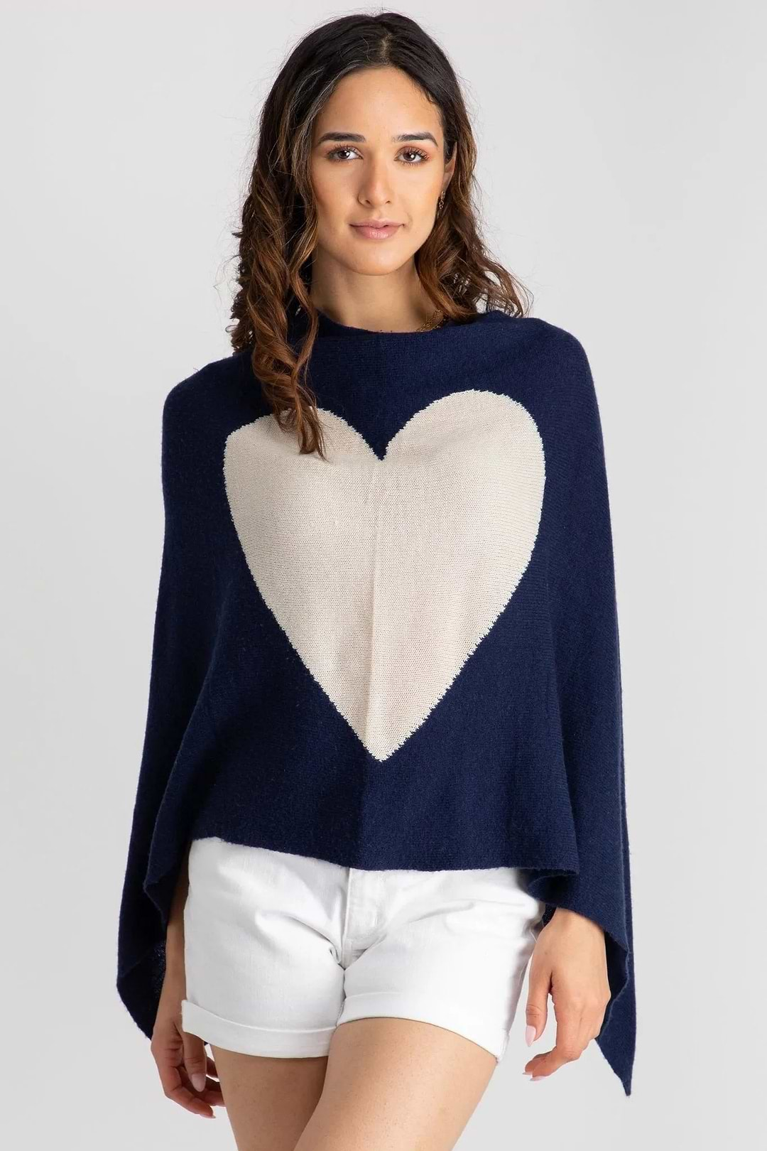 Heart Cashmere and Silk Poncho Midnight Blue