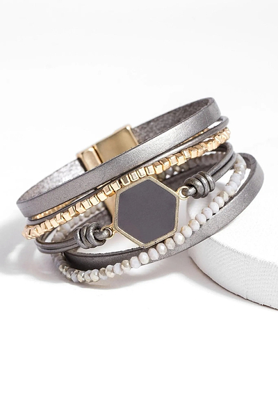 Hexa Leather Bracelet Light Gray