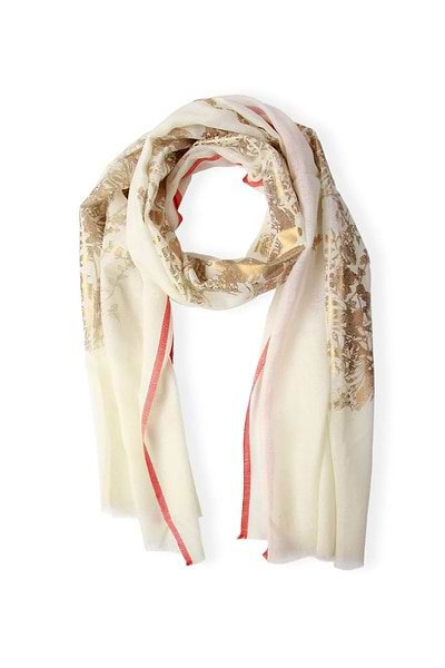 Gold Flake Floral Scarf Old Lace