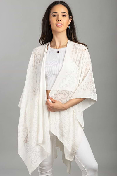 Honeymoon Velvet Ruana - SAACHI - White - Kimonos