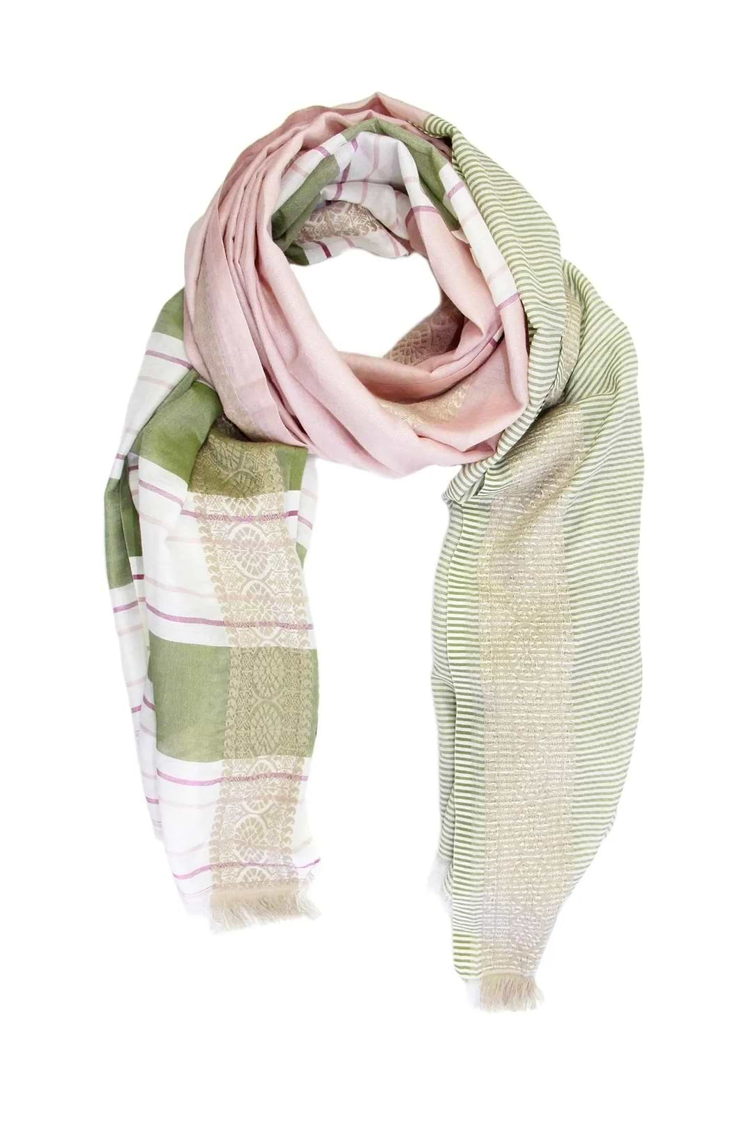 Color Block Striped Scarf - SAACHI - Dark Sea Green - Scarf