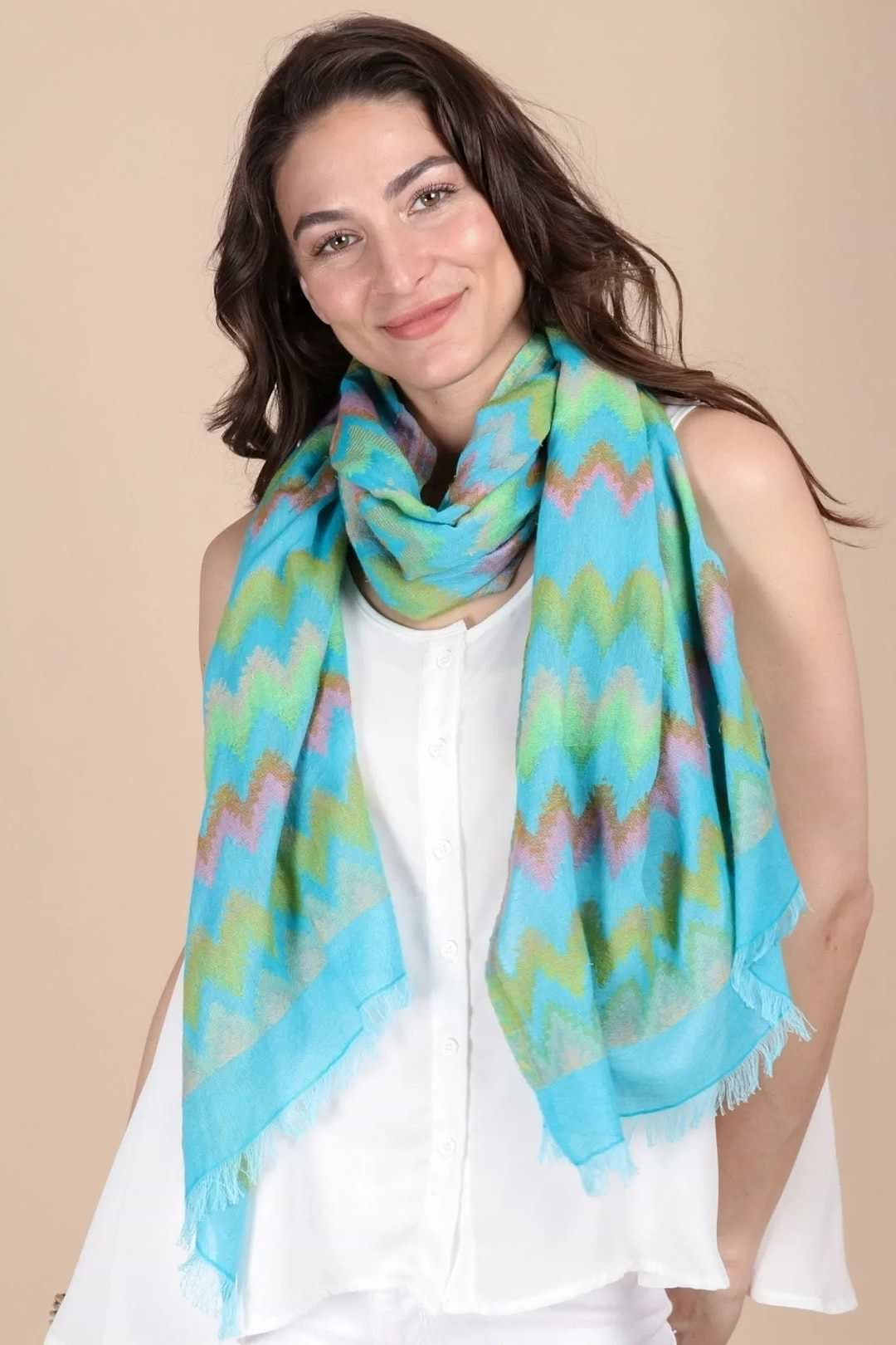 Zig Zag Woven Scarf Light Sky Blue