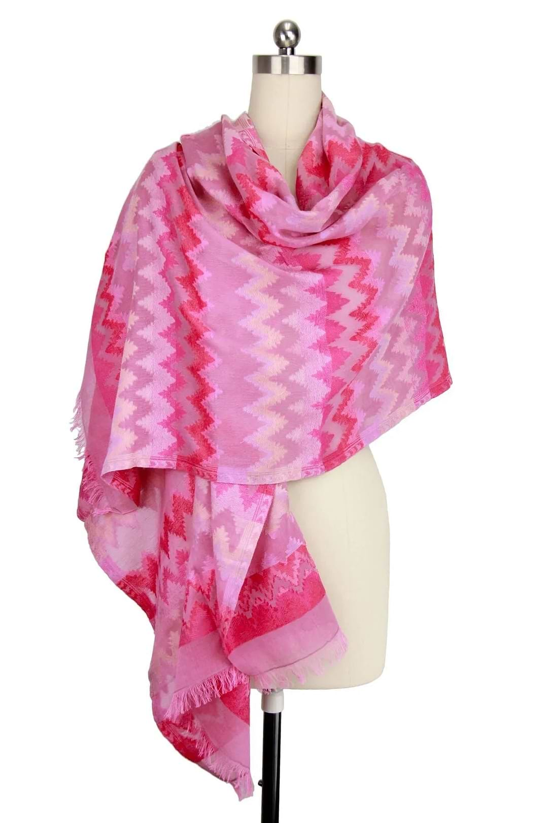 Zig Zag Woven Scarf Hot Pink